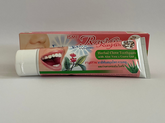 NEW Extra White Isme Rasyan Herbal Clove Toothpaste with Aloe Vera & Guava Leaf (100 g.) by ISME Rasyan